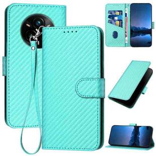 For Realme 14 Pro+ YX0070 Carbon Fiber Buckle Leather Phone Case with Lanyard(Light Blue)