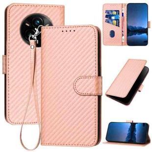 For Realme 14 Pro+ YX0070 Carbon Fiber Buckle Leather Phone Case with Lanyard(Pink)
