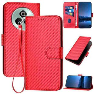 For Realme P3 Pro YX0070 Carbon Fiber Buckle Leather Phone Case with Lanyard(Red)