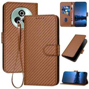 For Realme P3 Pro YX0070 Carbon Fiber Buckle Leather Phone Case with Lanyard(Coffee)