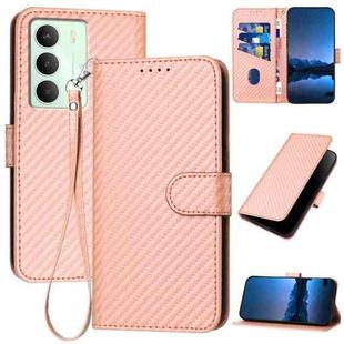 For Realme 14x Global YX0070 Carbon Fiber Buckle Leather Phone Case with Lanyard(Pink)