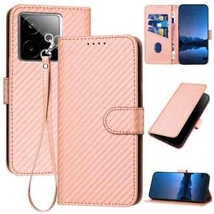 For Realme GT 7 India YX0070 Carbon Fiber Buckle Leather Phone Case with Lanyard(Pink)