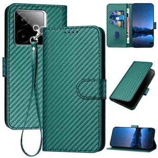 For Realme GT 7 India YX0070 Carbon Fiber Buckle Leather Phone Case with Lanyard(Dark Green)