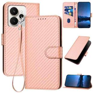 For Realme 15 5G / Realme 15 Pro 5G YX0070 Carbon Fiber Buckle Leather Phone Case with Lanyard(Pink)