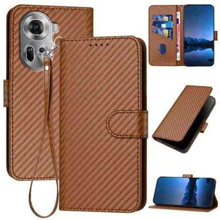 For OPPO Reno11 Global YX0070 Carbon Fiber Buckle Leather Phone Case with Lanyard(Coffee)