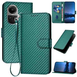 For OPPO Reno10 5G / Reno10 Pro 5G Global YX0070 Carbon Fiber Buckle Leather Phone Case with Lanyard(Dark Green)