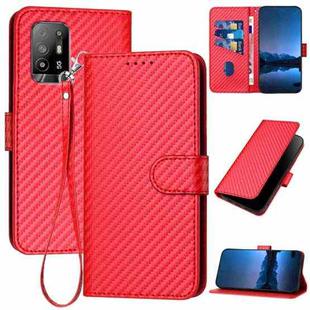 For OPPO A94 5G / F19 Pro+ YX0070 Carbon Fiber Buckle Leather Phone Case with Lanyard(Red)