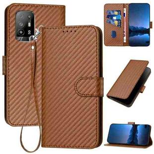 For OPPO A94 5G / F19 Pro+ YX0070 Carbon Fiber Buckle Leather Phone Case with Lanyard(Coffee)
