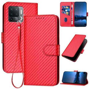 For OPPO A94 4G / F19 Pro YX0070 Carbon Fiber Buckle Leather Phone Case with Lanyard(Red)