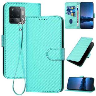 For OPPO A94 4G / F19 Pro YX0070 Carbon Fiber Buckle Leather Phone Case with Lanyard(Light Blue)
