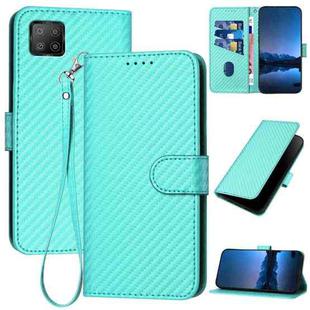 For OPPO A73 4G 2020 / F17 YX0070 Carbon Fiber Buckle Leather Phone Case with Lanyard(Light Blue)