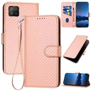 For OPPO A73 4G 2020 / F17 YX0070 Carbon Fiber Buckle Leather Phone Case with Lanyard(Pink)