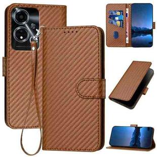 For OPPO A59 5G YX0070 Carbon Fiber Buckle Leather Phone Case with Lanyard(Coffee)