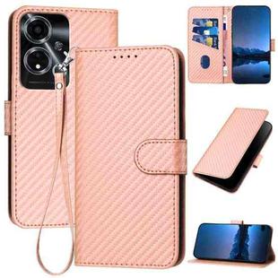 For OPPO A59 5G YX0070 Carbon Fiber Buckle Leather Phone Case with Lanyard(Pink)