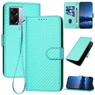 For OPPO A57 5G / A77 5G YX0070 Carbon Fiber Buckle Leather Phone Case with Lanyard(Light Blue)