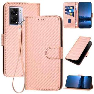 For OPPO A57 5G / A77 5G YX0070 Carbon Fiber Buckle Leather Phone Case with Lanyard(Pink)