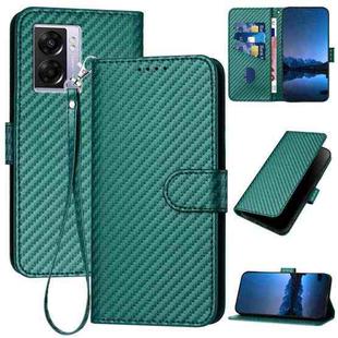 For OPPO A57 5G / A77 5G YX0070 Carbon Fiber Buckle Leather Phone Case with Lanyard(Dark Green)