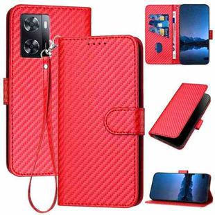 For OPPO A57 4G/A57e 4G/A57s 4G/A77 4G YX0070 Carbon Fiber Buckle Leather Phone Case with Lanyard(Red)