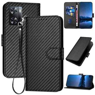 For OPPO A57 4G/A57e 4G/A57s 4G/A77 4G YX0070 Carbon Fiber Buckle Leather Phone Case with Lanyard(Black)