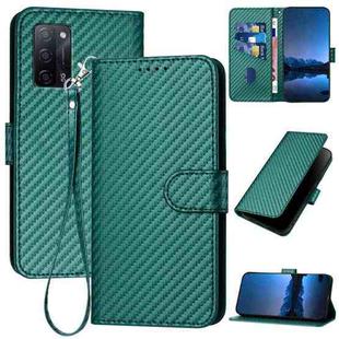 For OPPO A55 5G / A53s 5G YX0070 Carbon Fiber Buckle Leather Phone Case with Lanyard(Dark Green)