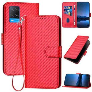 For OPPO A54 4G YX0070 Carbon Fiber Buckle Leather Phone Case with Lanyard(Red)