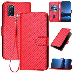 For OPPO A52 / A72 / A92 YX0070 Carbon Fiber Buckle Leather Phone Case with Lanyard(Red)