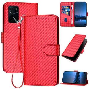 For OPPO A16 YX0070 Carbon Fiber Buckle Leather Phone Case with Lanyard(Red)