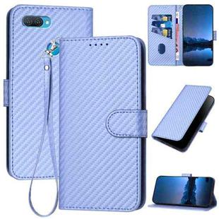 For OPPO A12 / A7 / A5s YX0070 Carbon Fiber Buckle Leather Phone Case with Lanyard(Light Purple)