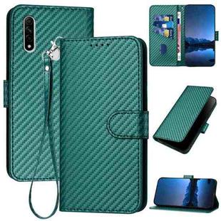 For OPPO A8 / A31 YX0070 Carbon Fiber Buckle Leather Phone Case with Lanyard(Dark Green)