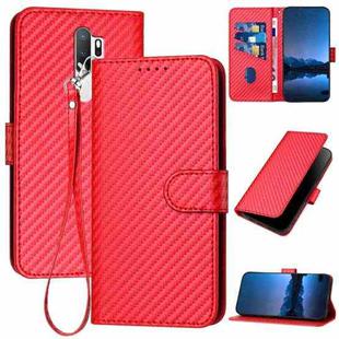 For OPPO A5 2020/A9 2020/A11x/A11 YX0070 Carbon Fiber Buckle Leather Phone Case with Lanyard(Red)