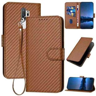 For OPPO A5 2020/A9 2020/A11x/A11 YX0070 Carbon Fiber Buckle Leather Phone Case with Lanyard(Coffee)