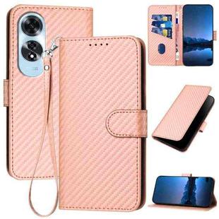 For OPPO A60 YX0070 Carbon Fiber Buckle Leather Phone Case with Lanyard(Pink)