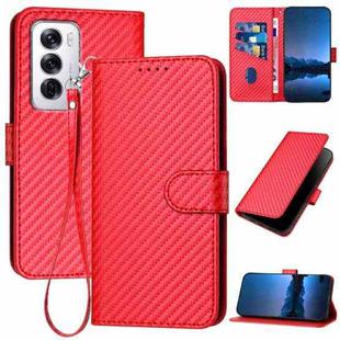 For OPPO Reno12 Global YX0070 Carbon Fiber Buckle Leather Phone Case with Lanyard(Red)