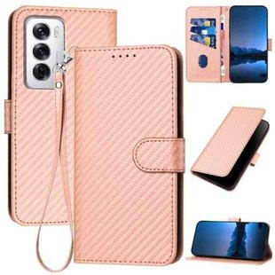 For OPPO Reno12 Global YX0070 Carbon Fiber Buckle Leather Phone Case with Lanyard(Pink)