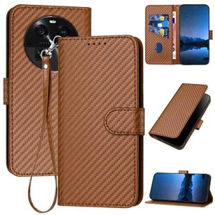 For OPPO Find X6 YX0070 Carbon Fiber Buckle Leather Phone Case with Lanyard(Coffee)