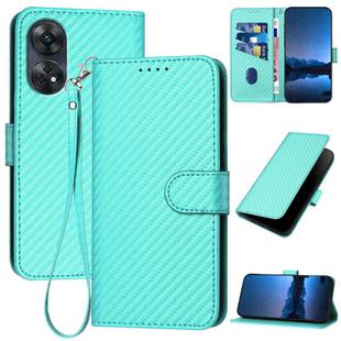 For OPPO Reno8 T 4G YX0070 Carbon Fiber Buckle Leather Phone Case with Lanyard(Light Blue)