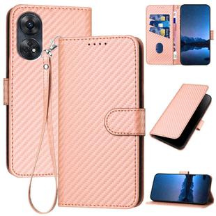 For OPPO Reno8 T 4G YX0070 Carbon Fiber Buckle Leather Phone Case with Lanyard(Pink)