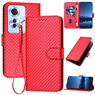 For OPPO Reno11 F / F25 Pro YX0070 Carbon Fiber Buckle Leather Phone Case with Lanyard(Red)