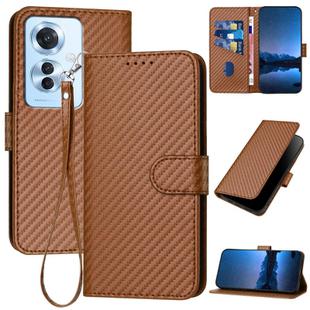For OPPO Reno11 F / F25 Pro YX0070 Carbon Fiber Buckle Leather Phone Case with Lanyard(Coffee)