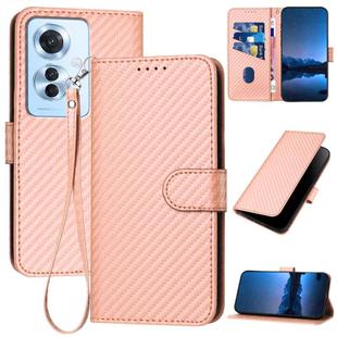 For OPPO Reno11 F / F25 Pro YX0070 Carbon Fiber Buckle Leather Phone Case with Lanyard(Pink)