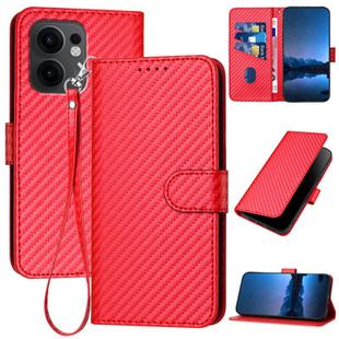 For OPPO Reno13 F 4G / 5G YX0070 Carbon Fiber Buckle Leather Phone Case with Lanyard(Red)