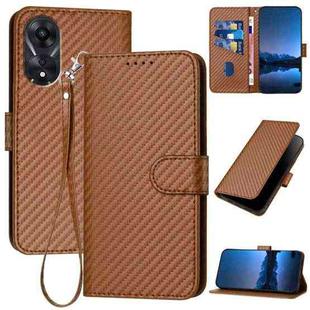 For OPPO A78 5G / A1x YX0070 Carbon Fiber Buckle Leather Phone Case with Lanyard(Coffee)