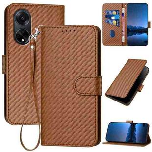 For OPPO A98 5G YX0070 Carbon Fiber Buckle Leather Phone Case with Lanyard(Coffee)
