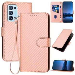 For OPPO Reno6 Pro+ 5G YX0070 Carbon Fiber Buckle Leather Phone Case with Lanyard(Pink)