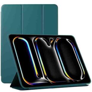 For iPad Pro 13 2024 Double-sided Clip Non-buckle Magnetic PU Smart Tablet Case(Dark Green)