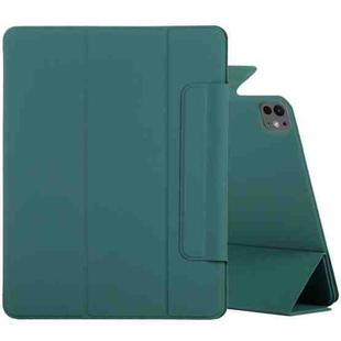 For iPad Pro 13 2024 Double-sided Clip Fixed Buckle Magnetic PU Leather Smart Tablet Case(Dark Green)