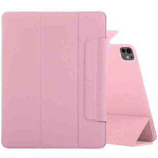 For iPad Pro 13 2024 Double-sided Clip Fixed Buckle Magnetic PU Leather Smart Tablet Case(Light Pink)