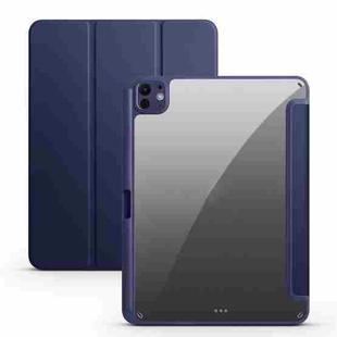 For iPad Pro 11 2024 Acrylic 3-folding Smart Leather Tablet Case(Dark Blue)