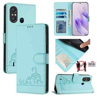 For itel A58 / A49 Cat Rat Embossed Pattern RFID Leather Phone Case with Lanyard(Mint Green)