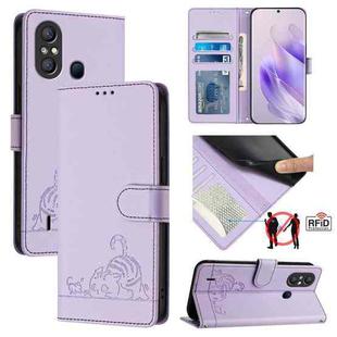 For itel A58 / A49 Cat Rat Embossed Pattern RFID Leather Phone Case with Lanyard(Purple)